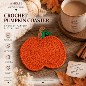 Crochet Pumpkin Coaster Pattern - Hero